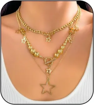 Layered Gold Necklaces for Women Chunky Gold Pirate Necklace Punk 80s 90s Necklace Paperclip Link Chain Choker Necklaces Necklace Dainty Cuban Stacking Coin Pendant Necklace Gold Pirate Jewelry