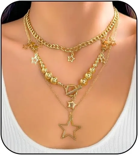 Layered Gold Necklaces for Women Chunky Gold Pirate Necklace Punk 80s 90s Necklace Paperclip Link Chain Choker Necklaces Necklace Dainty Cuban Stacking Coin Pendant Necklace Gold Pirate Jewelry