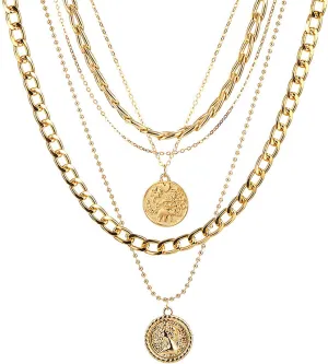 Layered Gold Necklaces for Women Chunky Gold Pirate Necklace Punk 80s 90s Necklace Paperclip Link Chain Choker Necklaces Necklace Dainty Cuban Stacking Coin Pendant Necklace Gold Pirate Jewelry