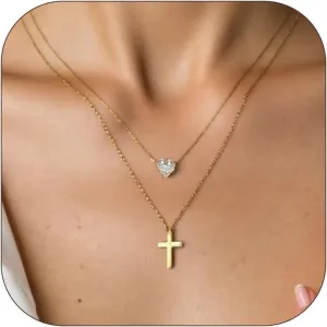 Layered Necklaces for Women Non Tarnish Gold Plated Cross Heart Choker Dianty Stainless Steel Necklaces Necklace Stack