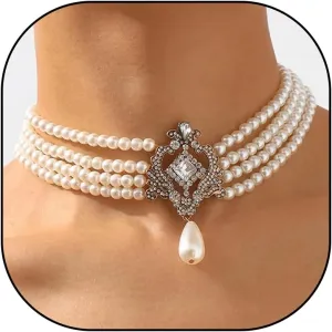 Layered Pearl Choker Necklaces for Women Pearl Jewelry Pearls Stacked Choker Necklace for Women Gothic Costume Accessories Birthday GIfts for Her Prom Rhinestones Jewelry