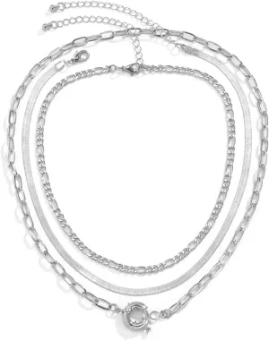 Layering Necklaces Trendy, 3 Layer Necklace for Girls Pendant Necklaces Simple Snake Chain Design Thanksgiving Jewelry Set
