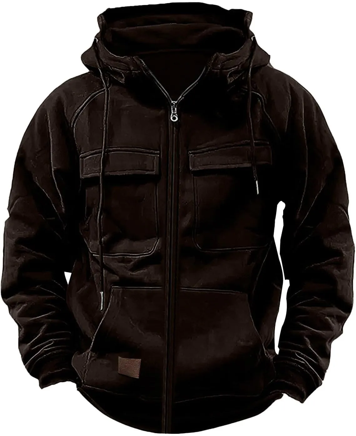 LCMTWX Black Sweatshirt Winter Vintage Long Sleeve Hoodie Half Zipper Hooded Sweatshirt Top Workwear Multi Pocket Outdoor