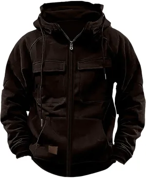 LCMTWX Black Sweatshirt Winter Vintage Long Sleeve Hoodie Half Zipper Hooded Sweatshirt Top Workwear Multi Pocket Outdoor