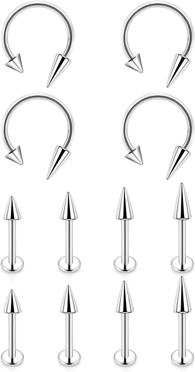 Lcolyoli Snake Bite Jewelry 12PCS Lip Rings Lip Piercing Jewelry Labret Jewelry Monroe Lip Barbell Ring 16G Angel Fangs Piercing Jewelry Surgical Steel Piercing Jewelry for Women Men