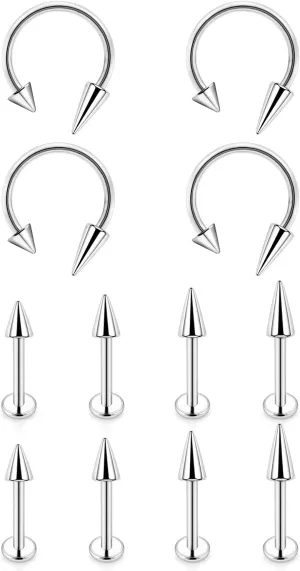 Lcolyoli Snake Bite Jewelry 12PCS Lip Rings Lip Piercing Jewelry Labret Jewelry Monroe Lip Barbell Ring 16G Angel Fangs Piercing Jewelry Surgical Steel Piercing Jewelry for Women Men