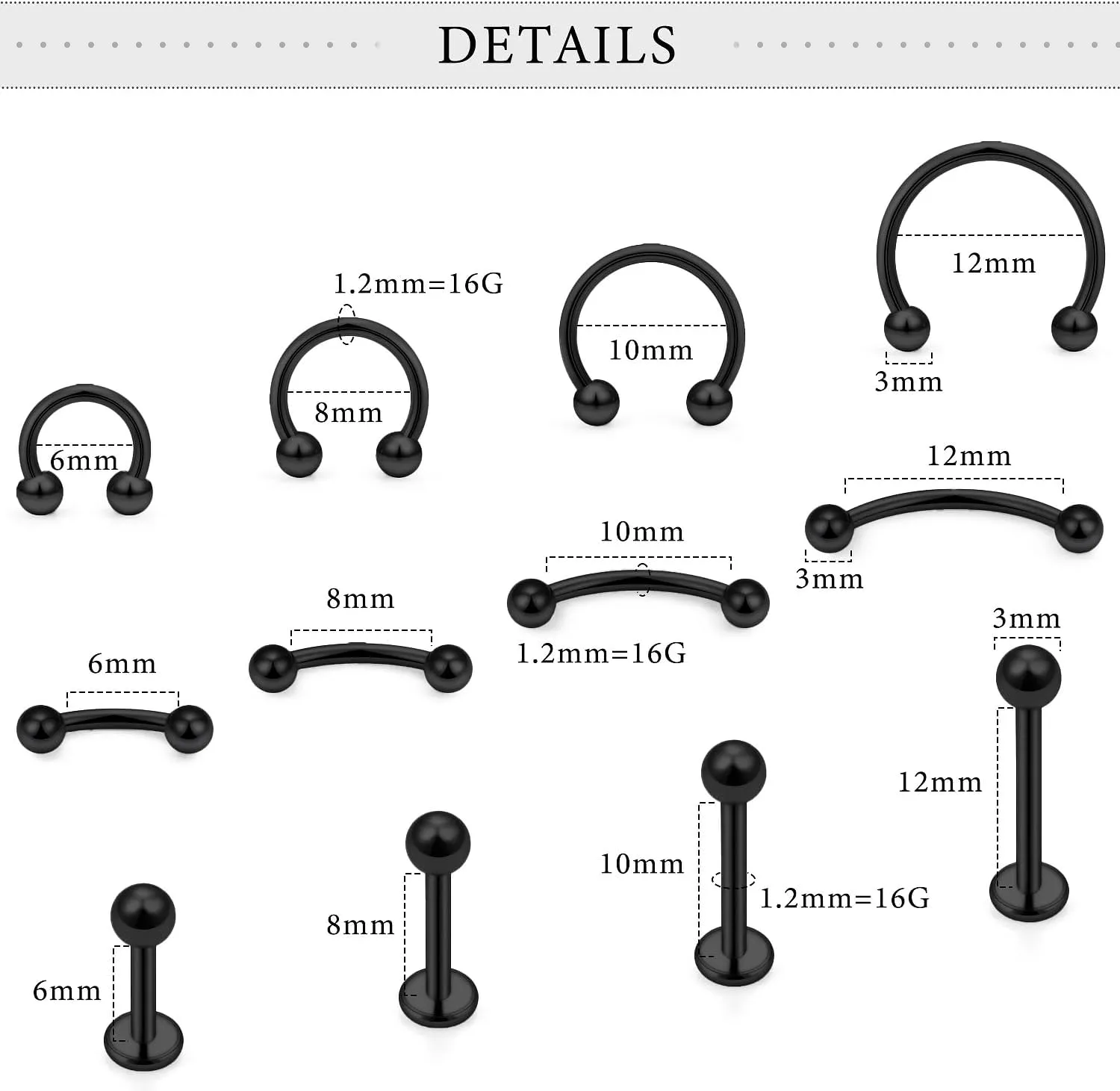 Lip Rings Surgical Steel Snake Bite Jewelry 16G Lip Piercing Jewelry Vertical Labret Lip Jewelry Monroe Piercing Jewelry for Women Men