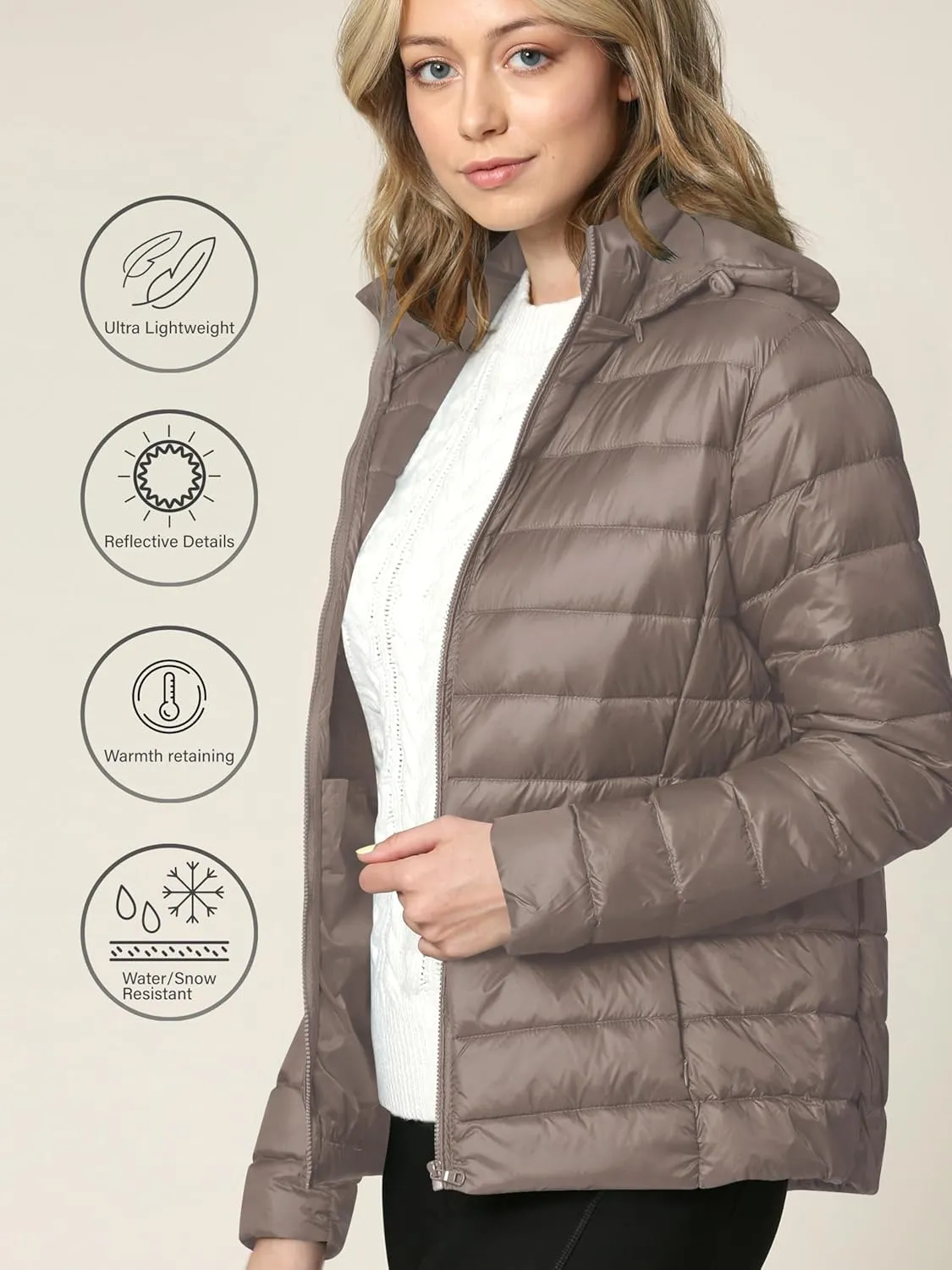 Lock and Love Women's Ultra Light Weight Packable Down Jacket with Removable Hoodie