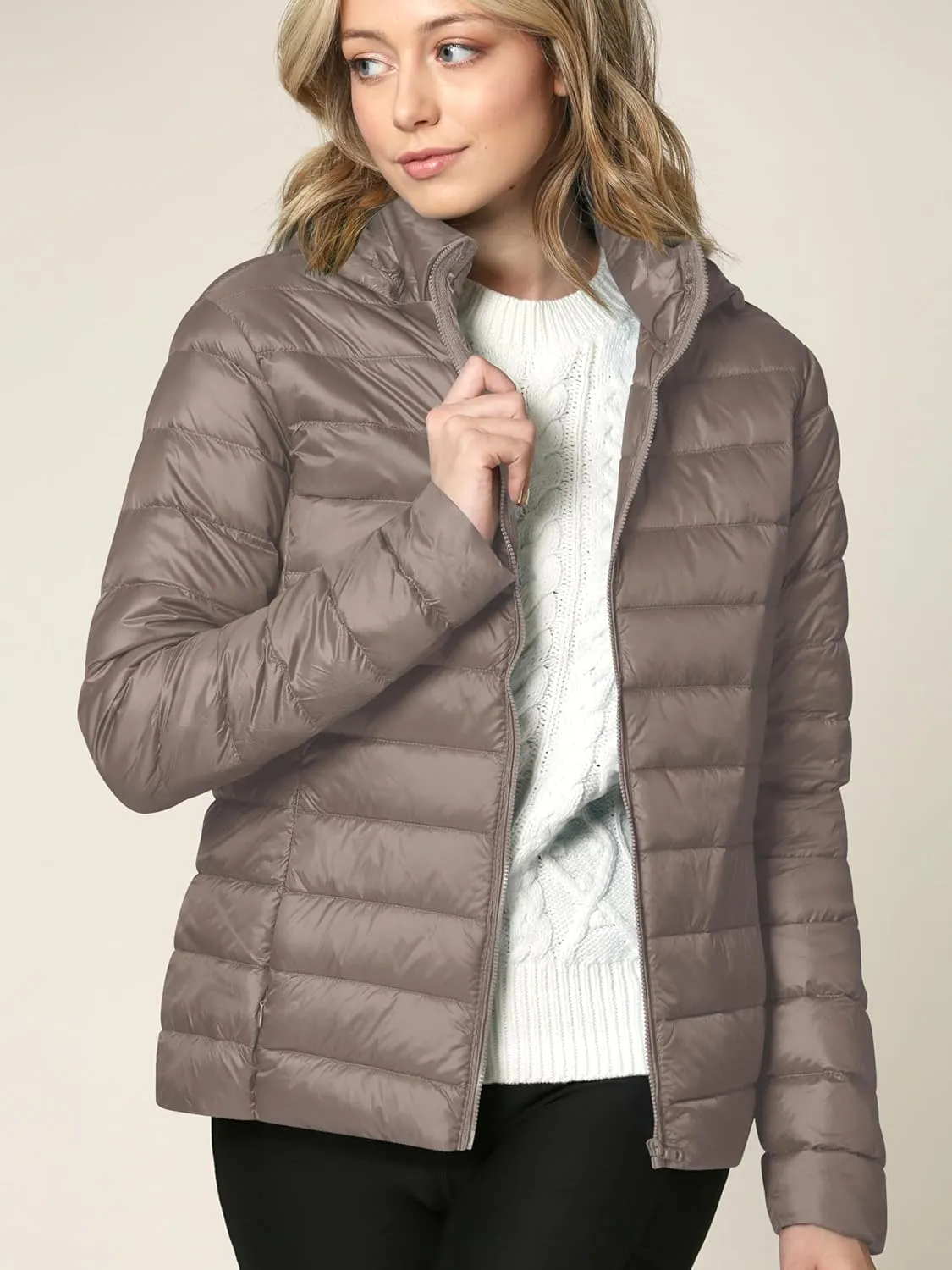 Lock and Love Women's Ultra Light Weight Packable Down Jacket with Removable Hoodie