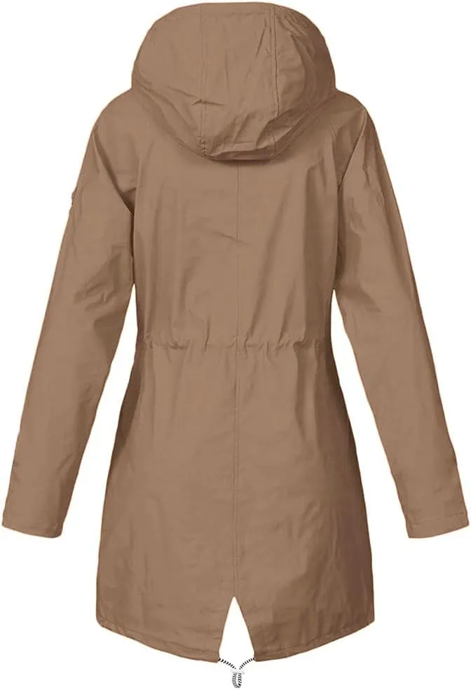Long Rain Jacket Women Striped Lined Hooded Lightweight Raincoats Outdoor Waterproof Windbreaker Rain Coat Trench Coats