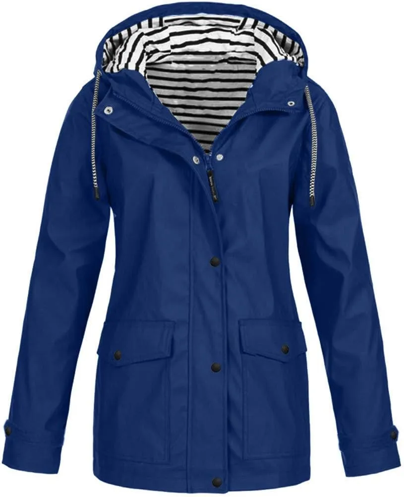 maisdgop Raincoats for Women Waterproof Long Hooded Trench Coats Winter Fall Travel Hiking Windbreaker Outerwear With Hooded