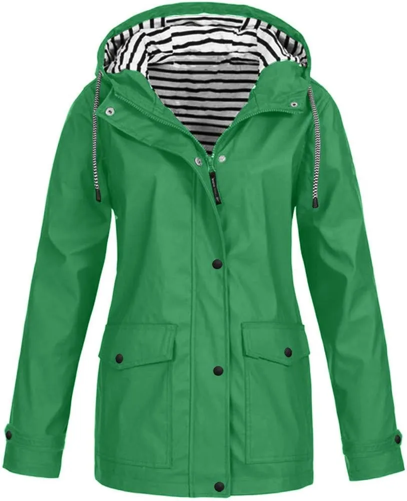 maisdgop Raincoats for Women Waterproof Long Hooded Trench Coats Winter Fall Travel Hiking Windbreaker Outerwear With Hooded