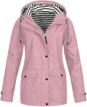 maisdgop Raincoats for Women Waterproof Long Hooded Trench Coats Winter Fall Travel Hiking Windbreaker Outerwear With Hooded