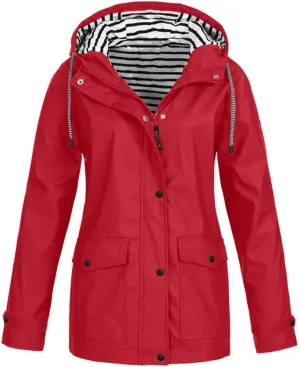 maisdgop Raincoats for Women Waterproof Long Hooded Trench Coats Winter Fall Travel Hiking Windbreaker Outerwear With Hooded