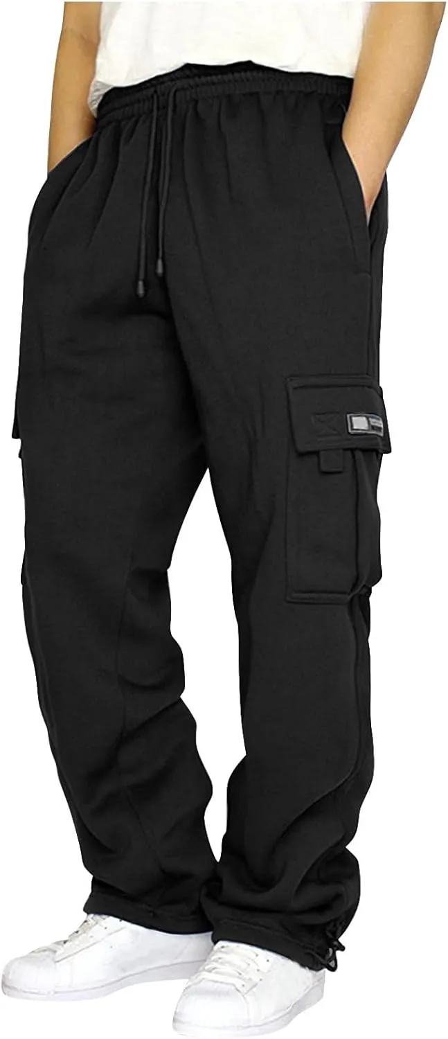 Men Cargo Combat Work Pant Yoga Jogger Summer Soft Sweat Pants Loose Open Hem Elastic Waist Lounge Pants