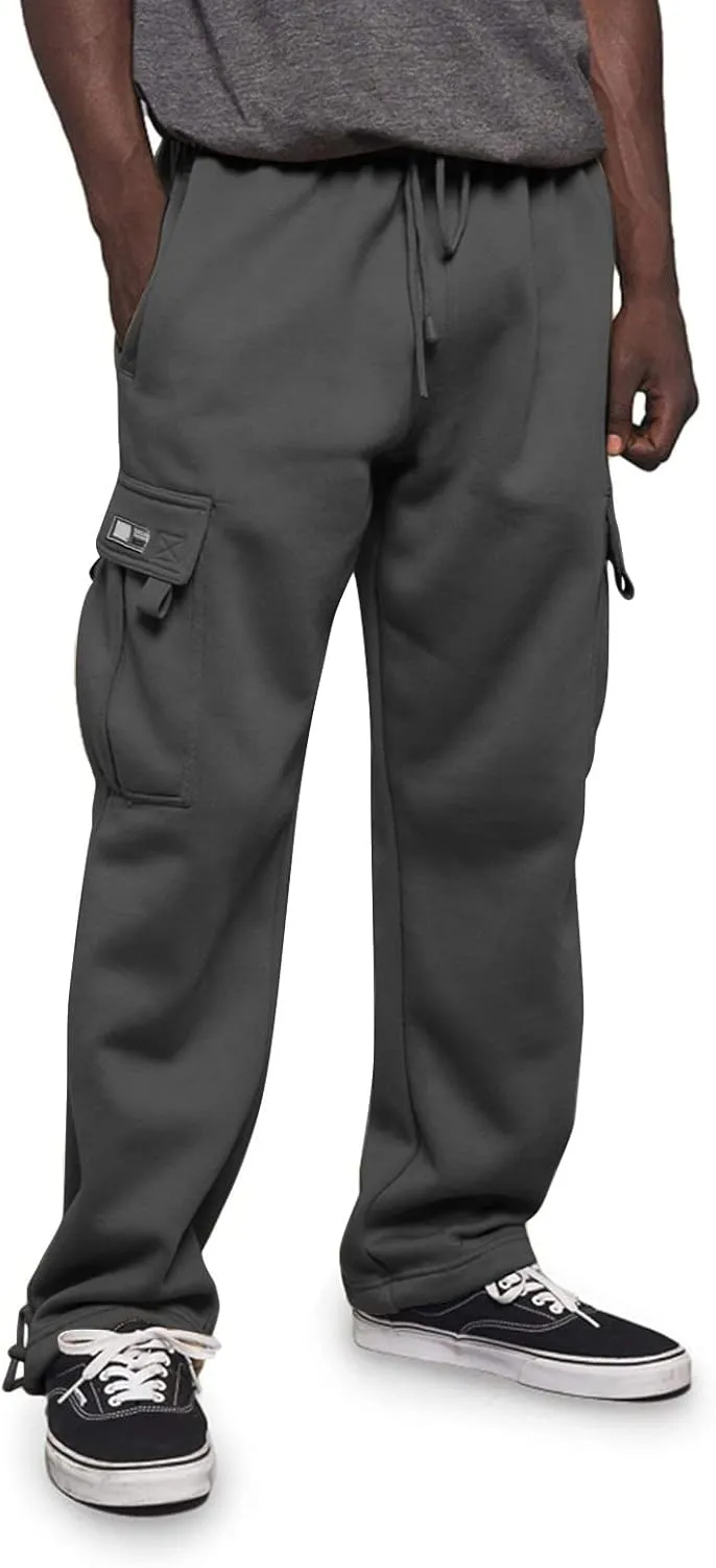 Men Cargo Combat Work Pant Yoga Jogger Summer Soft Sweat Pants Loose Open Hem Elastic Waist Lounge Pants