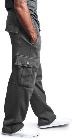 Men Cargo Combat Work Pant Yoga Jogger Summer Soft Sweat Pants Loose Open Hem Elastic Waist Lounge Pants