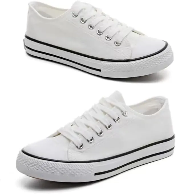 Men's and Women's Canvas Shoes Student Couple Low top Shoes Casual Large Size Vulcanized Plate Shoes (White and Black, Big Kid, Men, 5, Numeric Range, US Footwear Size System, 9, Medium)