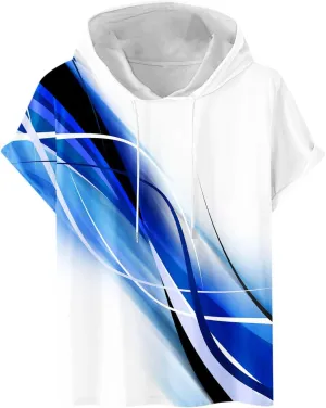 Mens Boys Light Weight Short Sleeve Hoodie Casual Pullover Hooded T-Shirt 3D Line Colorful Graphic Printed Casual Shirts
