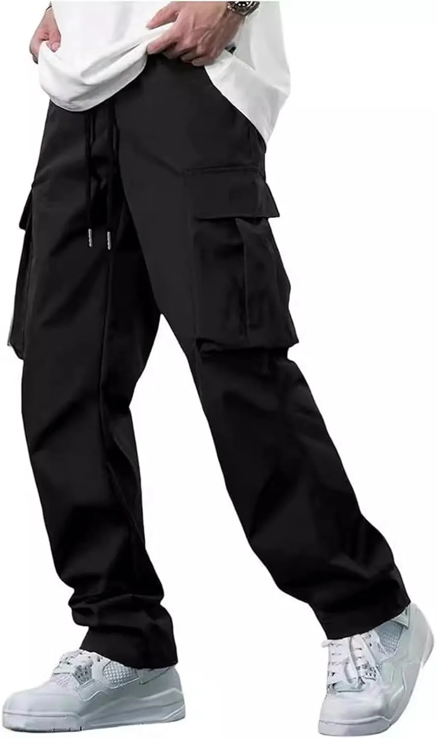 Men's Cargo Combat Pants Casual Linen Stretch Elasticated Waist Pant Fashion Sweatpant Joggers Running Workout