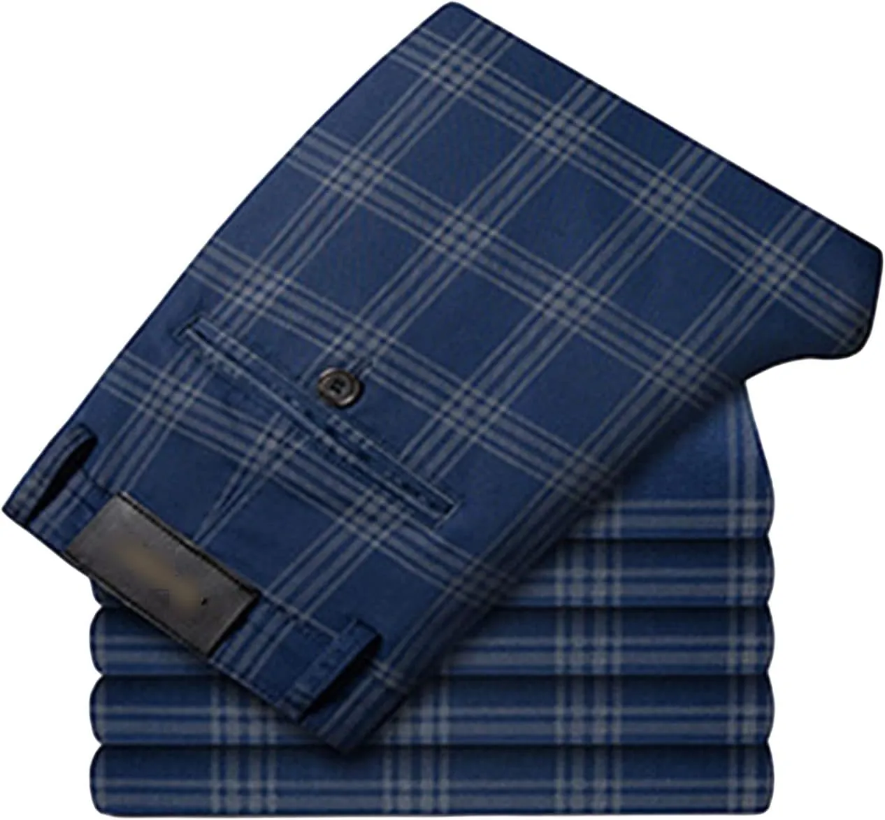 Men's Casual Slim Straight Plaid Trousers Loose Stretch Business Pants Lightweight Fit Plaid Chino Pants