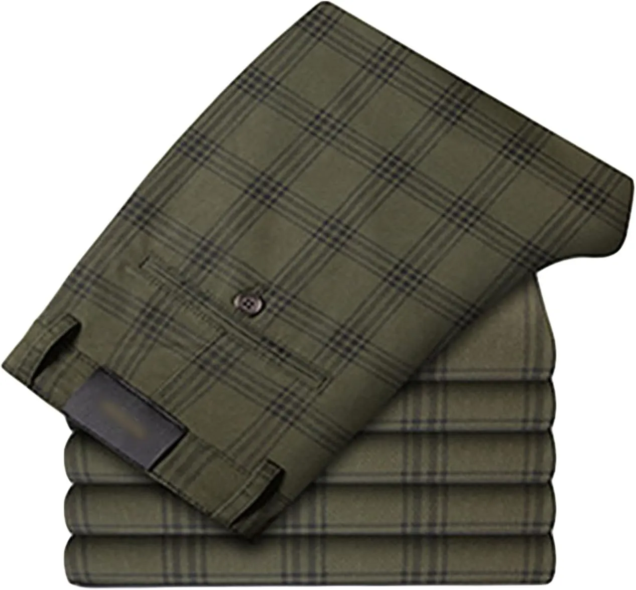 Men's Casual Slim Straight Plaid Trousers Loose Stretch Business Pants Lightweight Fit Plaid Chino Pants