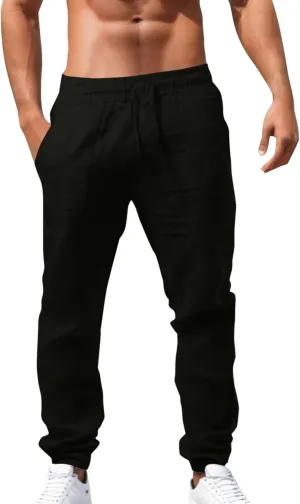 Men's Combat Cargo Pants Casual Linen Stretch Elastic Waist Pant Sweatpants Joggers Loose Training Gym Running