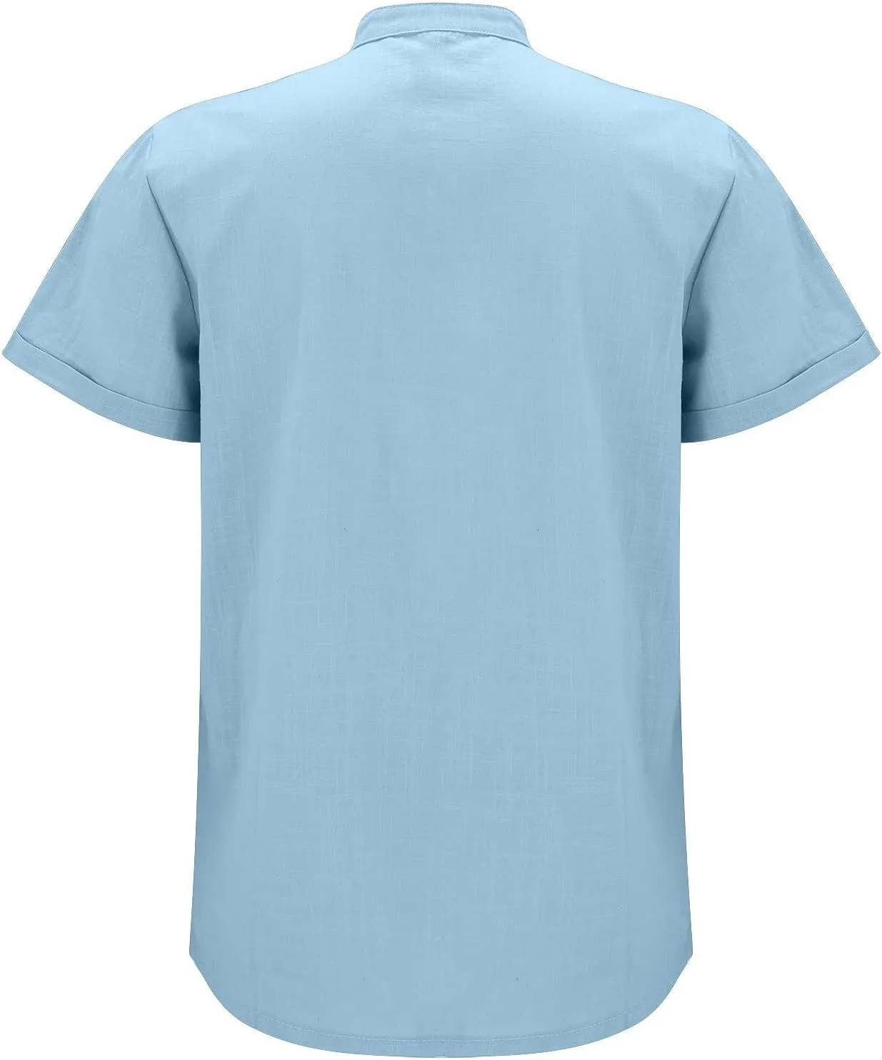 Mens Cotton Linen Henley Shirt Combat Active Loose Outdoor Travel Tops Deep V Neck Stand-Up Collar Short Sleeve Casual Shirts