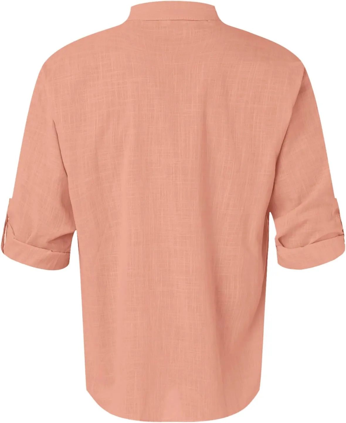 Men's Cotton Linen Henley Shirt Long Sleeve Hippie Casual Beach T Shirt Summer Loose Lightweight Band Collar Yoga Top