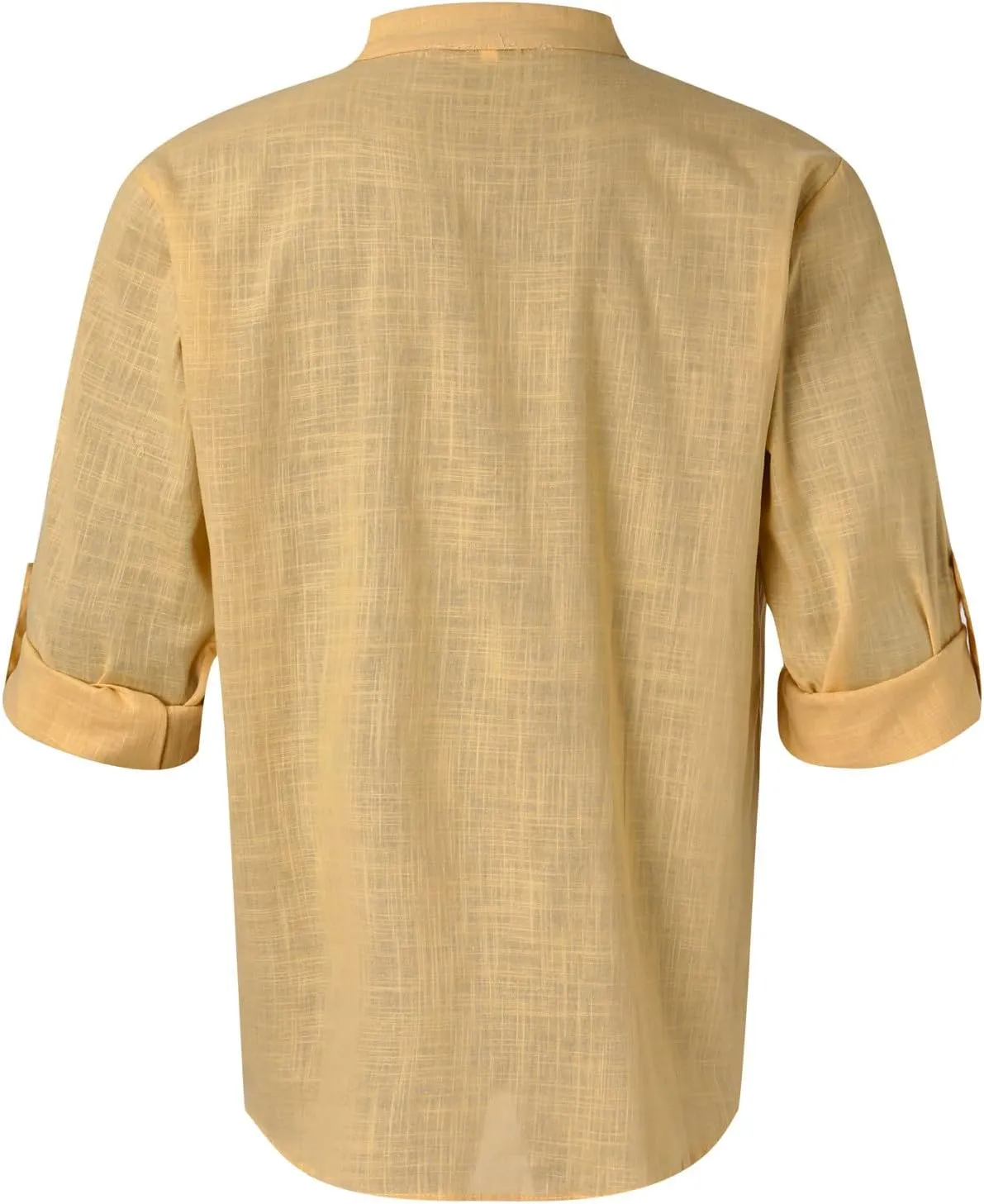 Men's Cotton Linen Henley Shirt Long Sleeve Hippie Casual Beach T Shirt Summer Loose Lightweight Band Collar Yoga Top