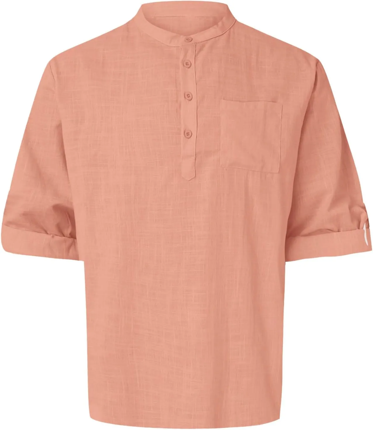 Men's Cotton Linen Henley Shirt Long Sleeve Hippie Casual Beach T Shirt Summer Loose Lightweight Band Collar Yoga Top