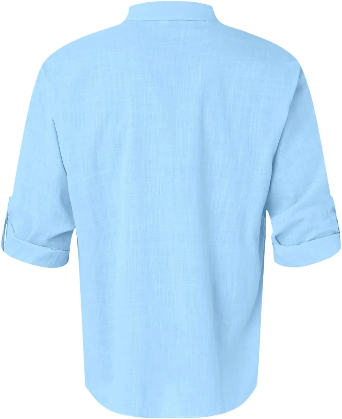 Men's Cotton Linen Henley Shirt Long Sleeve Hippie Casual Beach T Shirt Summer Loose Lightweight Band Collar Yoga Top