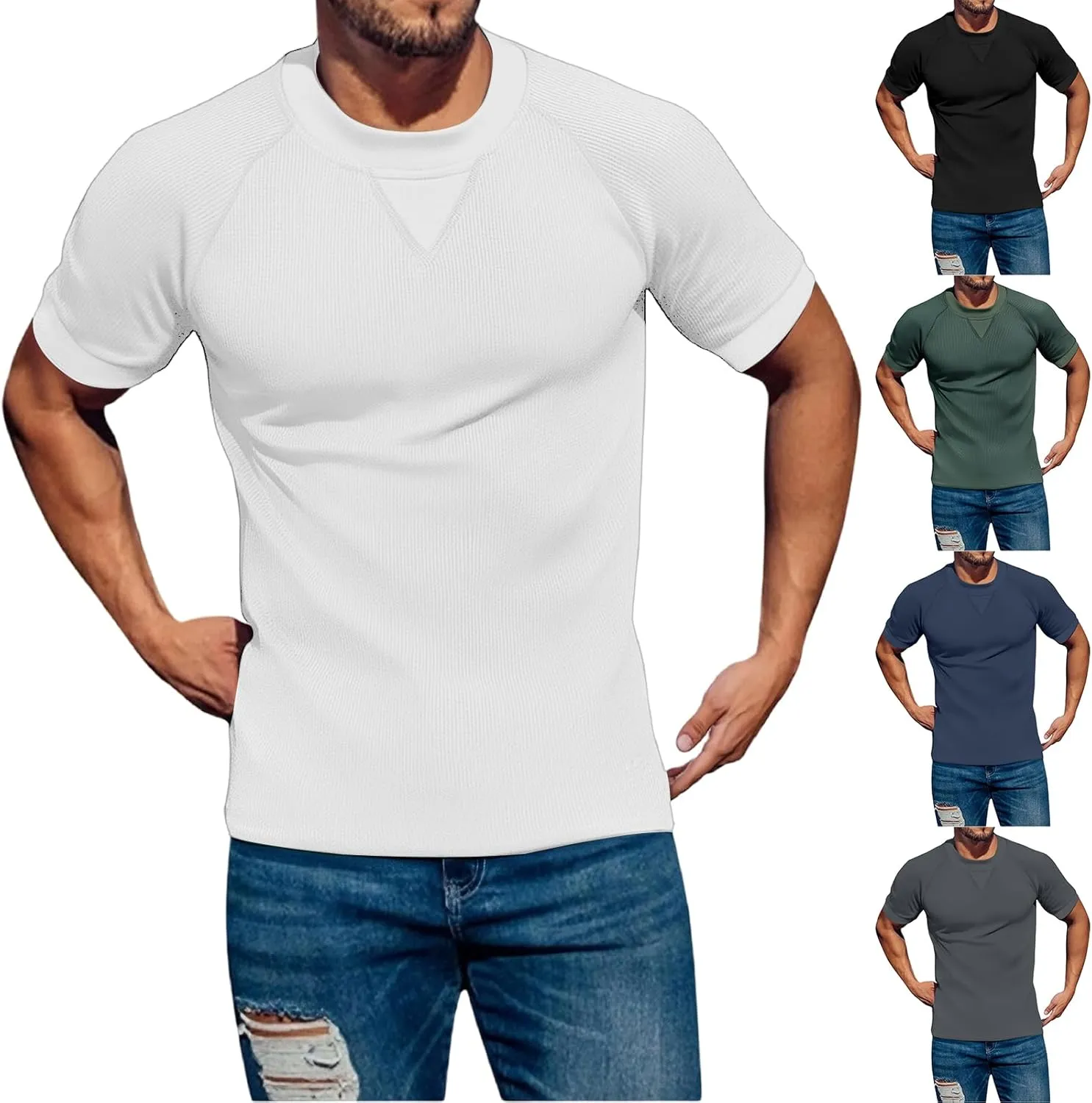 Men's Cotton Linen Polo Shirt Striped Henley Shirt Short Sleeve Casual Beach T-Shirts with Pocket 2025 Summer