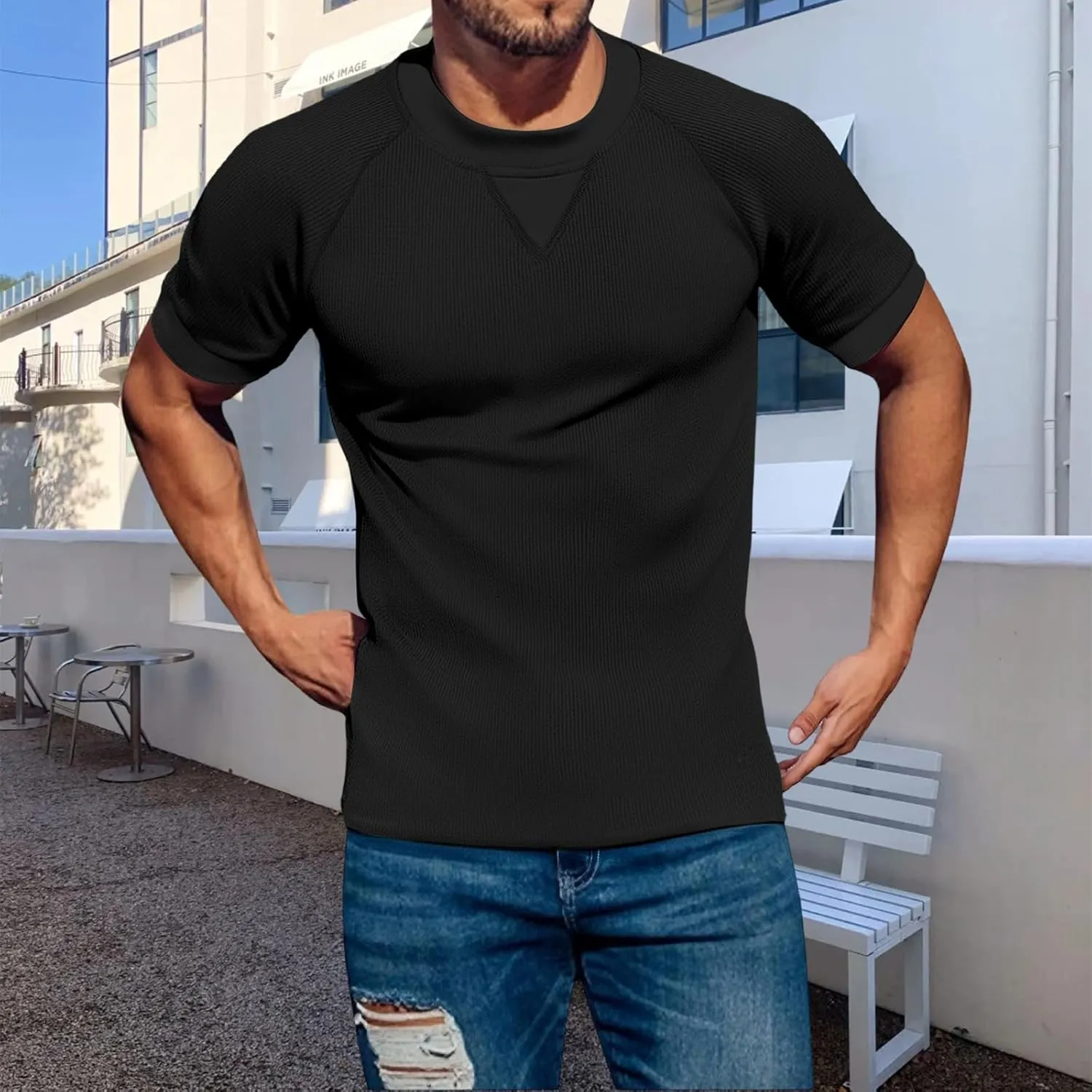 Men's Cotton Linen Polo Shirt Striped Henley Shirt Short Sleeve Casual Beach T-Shirts with Pocket 2025 Summer