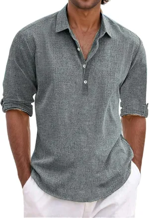 Mens Cotton Linen Shirts Long Sleeve Lapel Casual Loose Soild Regular Silm Fit Tops Outdoor Vocation Party Outfits