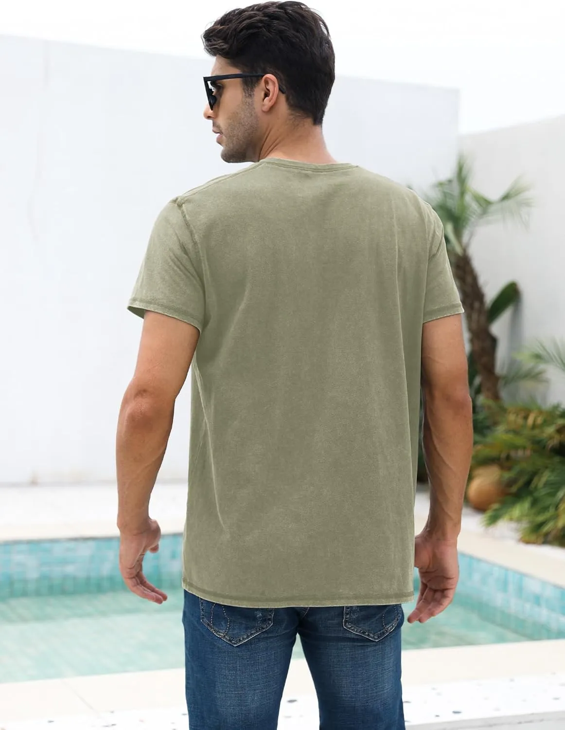 Mens Distressed Henley Shirts Casual Washed T-Shirts Retro Short Sleeve Tee Cotton Shirts