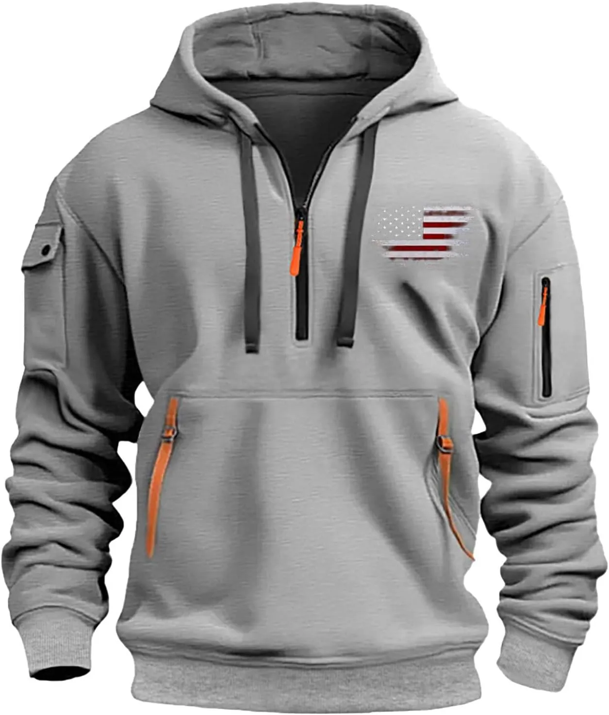 Men's Fashion Hoodie Sweatshirt Drawstring Half Zip Soild Color Warm Oversized Pullover Casual Loose Sport Sweater