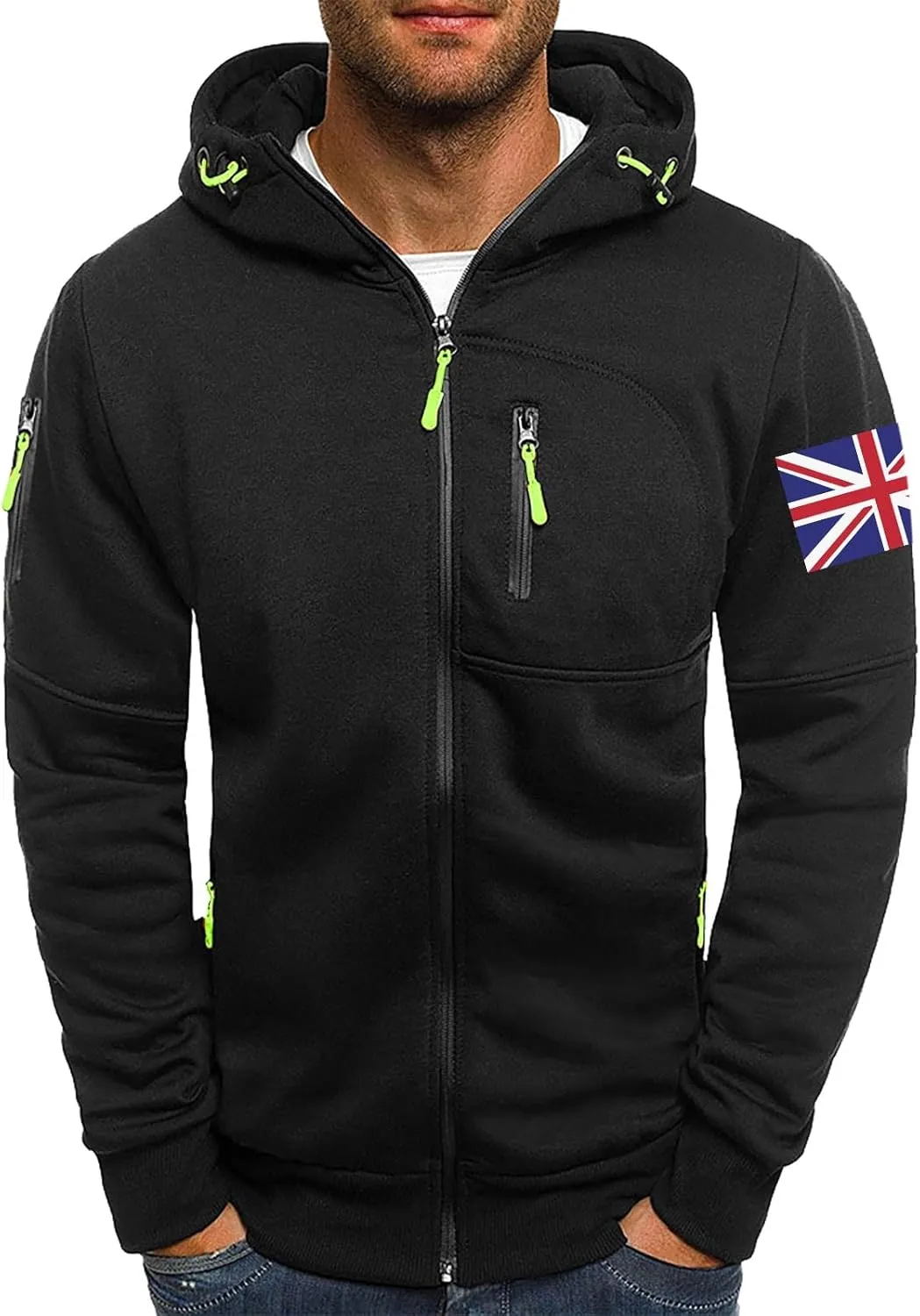 Men's Hoodies Full Zip Canada Jacket Vintage Workout Running Active Hoodies with Pockets Military Tactical Sweatshirt