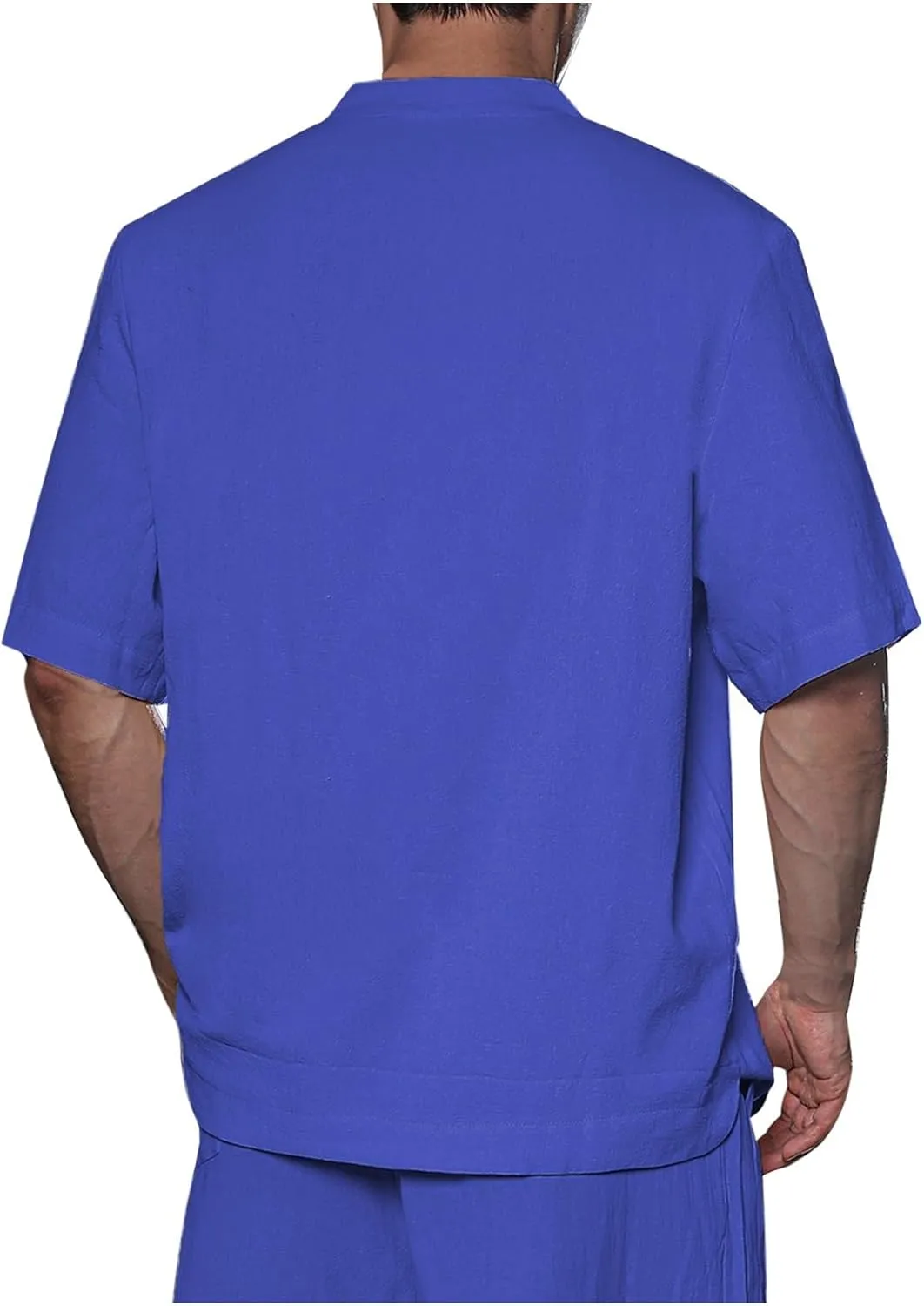 Mens Linen Shirt Short Sleeve Cotton Henley Outdoor Fashion Solid Tees Shirts 2025 Summer Beach Blouses with Pocket
