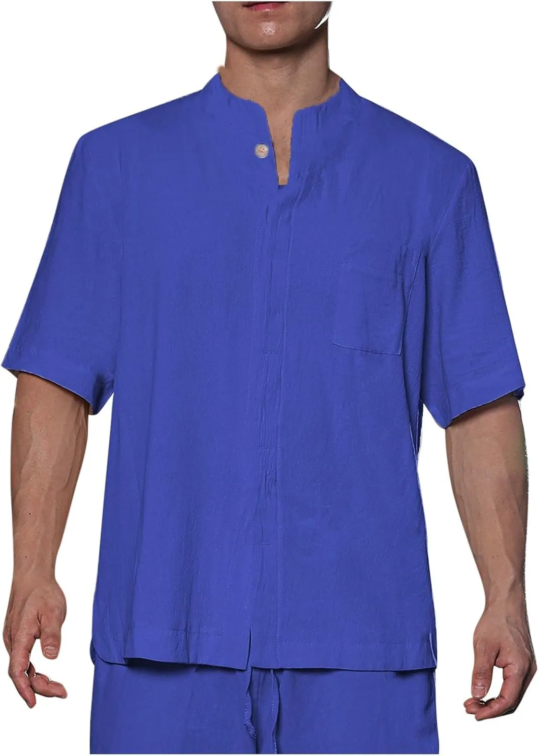 Mens Linen Shirt Short Sleeve Cotton Henley Outdoor Fashion Solid Tees Shirts 2025 Summer Beach Blouses with Pocket