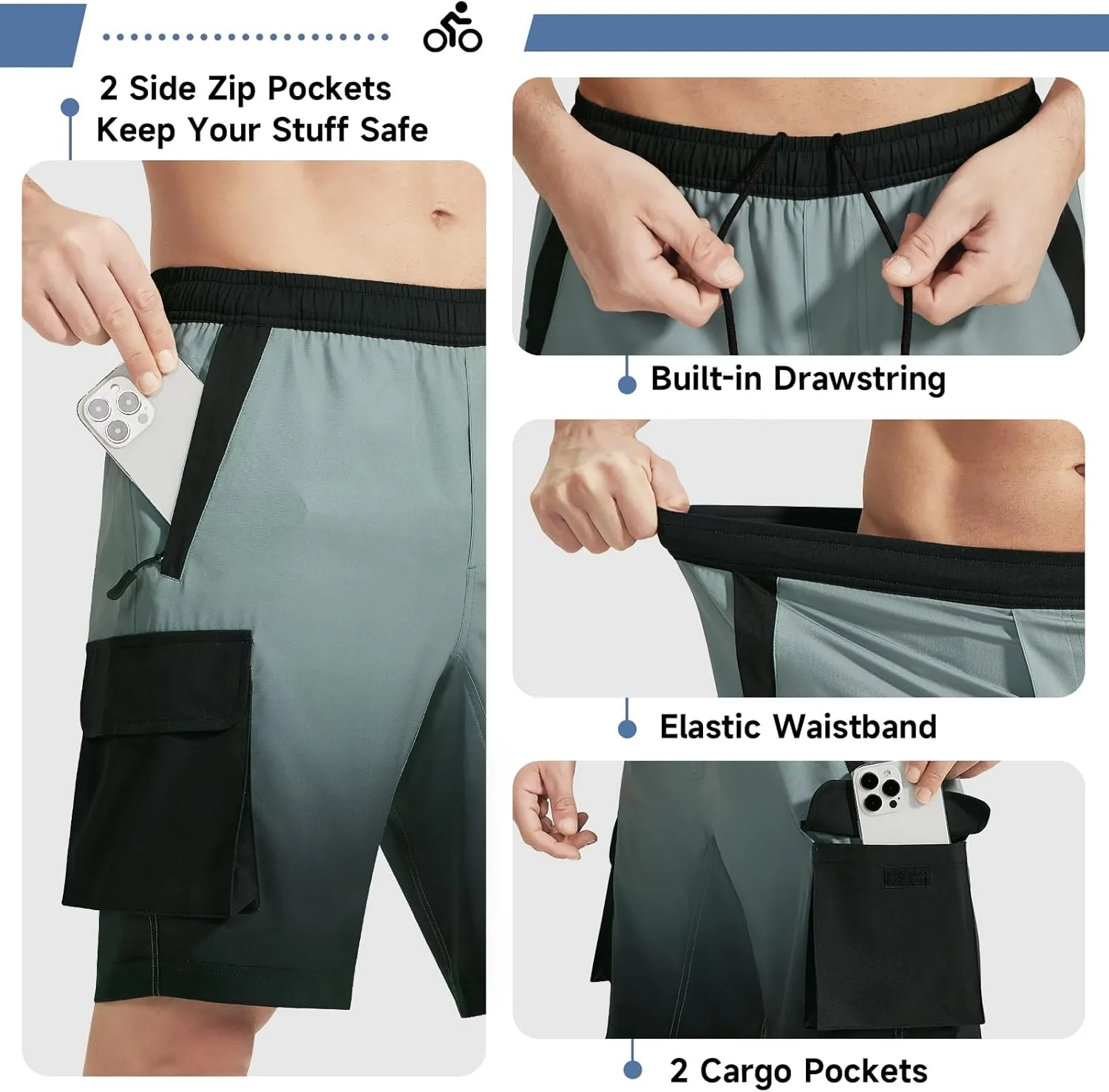Men's Mountain Bike Shorts 3D Padded Bicycle MTB Shorts Loose-fit Lightweight MTB Cycling Shorts