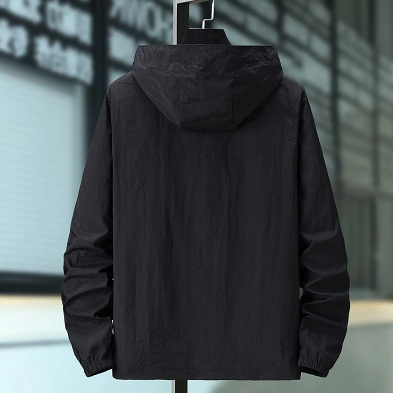 Men's Oversized Zip Up Raincoats Lightweight Waterproof Thin Outdoor Jackets with Hood Windbreaker
