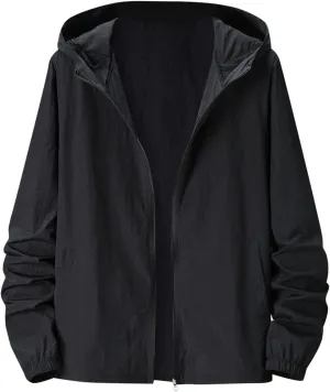 Men's Oversized Zip Up Raincoats Lightweight Waterproof Thin Outdoor Jackets with Hood Windbreaker