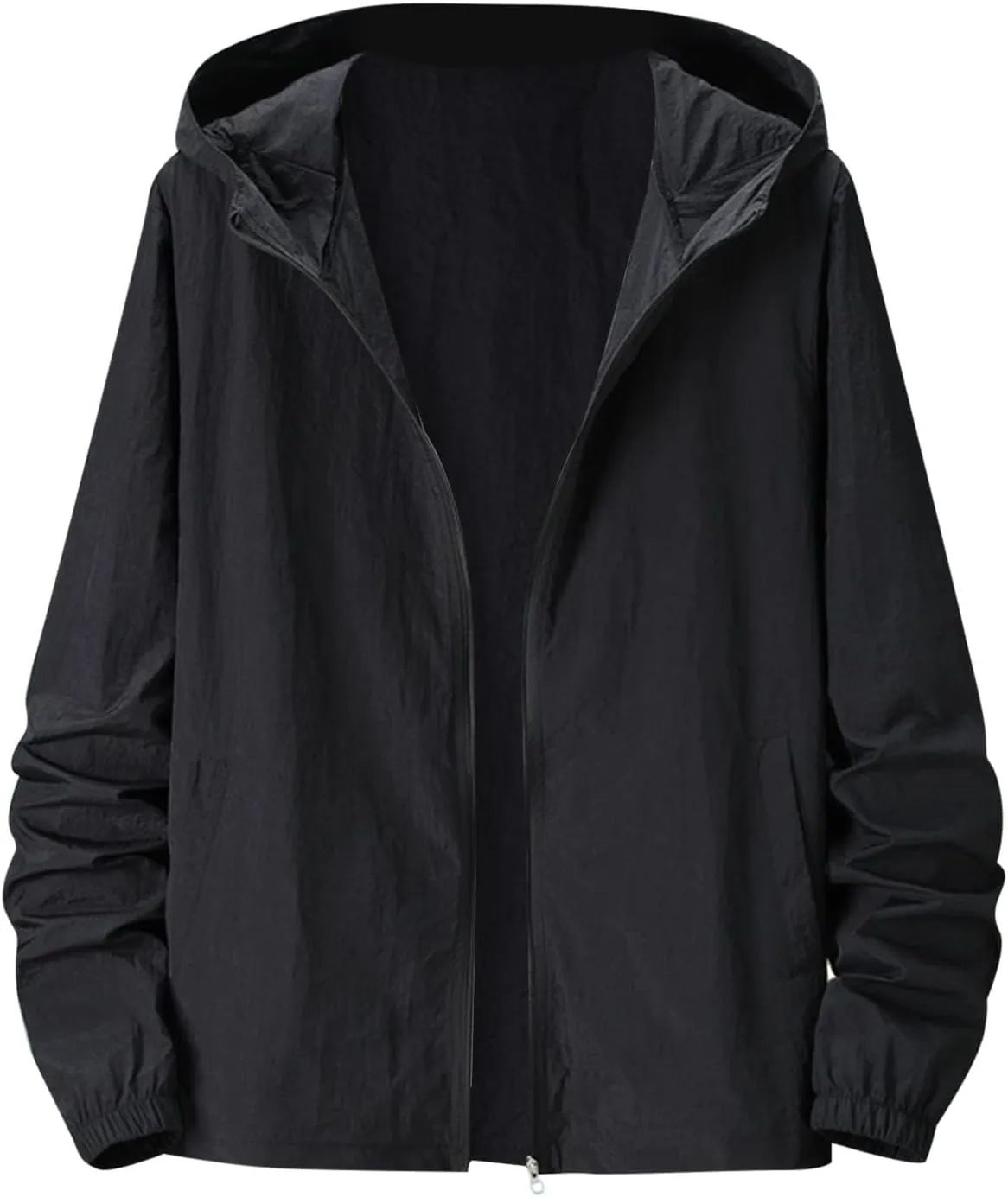 Men's Oversized Zip Up Raincoats Lightweight Waterproof Thin Outdoor Jackets with Hood Windbreaker