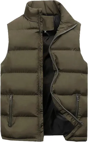 Men's Packable Insulated Puffer Vest with Zipper Pockets Lightweight Warm Winter Sleeveless Jackets for Golf Running