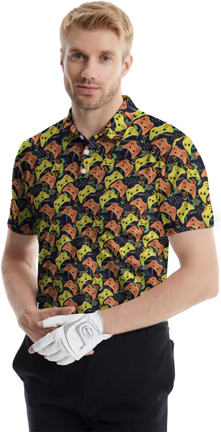 Mens Polo Shirts Funny Golf Shirts for Men Quick-Dry Performance Hawaiian Polo Shirts for Men Print Short Sleeve Shirts