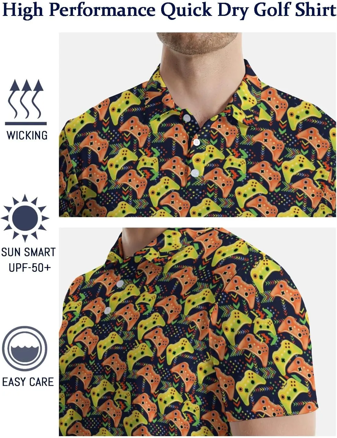Mens Polo Shirts Funny Golf Shirts for Men Quick-Dry Performance Hawaiian Polo Shirts for Men Print Short Sleeve Shirts