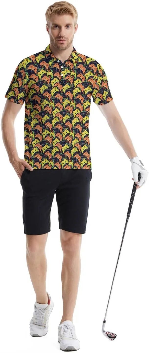 Mens Polo Shirts Funny Golf Shirts for Men Quick-Dry Performance Hawaiian Polo Shirts for Men Print Short Sleeve Shirts