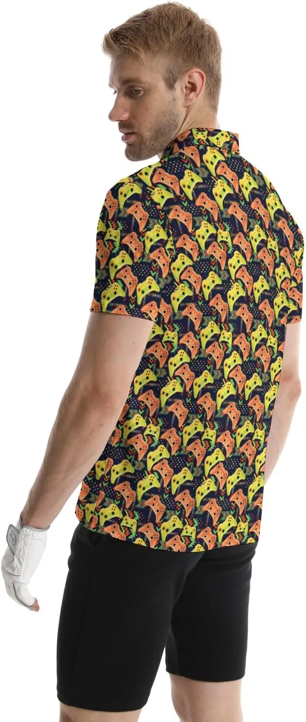 Mens Polo Shirts Funny Golf Shirts for Men Quick-Dry Performance Hawaiian Polo Shirts for Men Print Short Sleeve Shirts