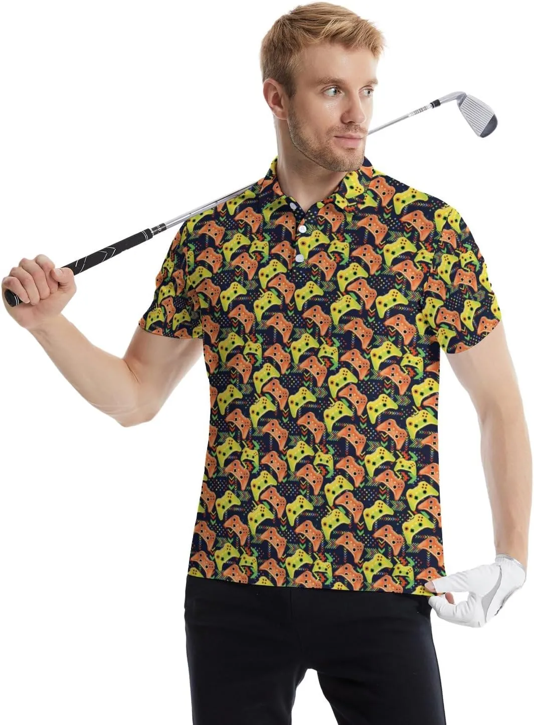 Mens Polo Shirts Funny Golf Shirts for Men Quick-Dry Performance Hawaiian Polo Shirts for Men Print Short Sleeve Shirts